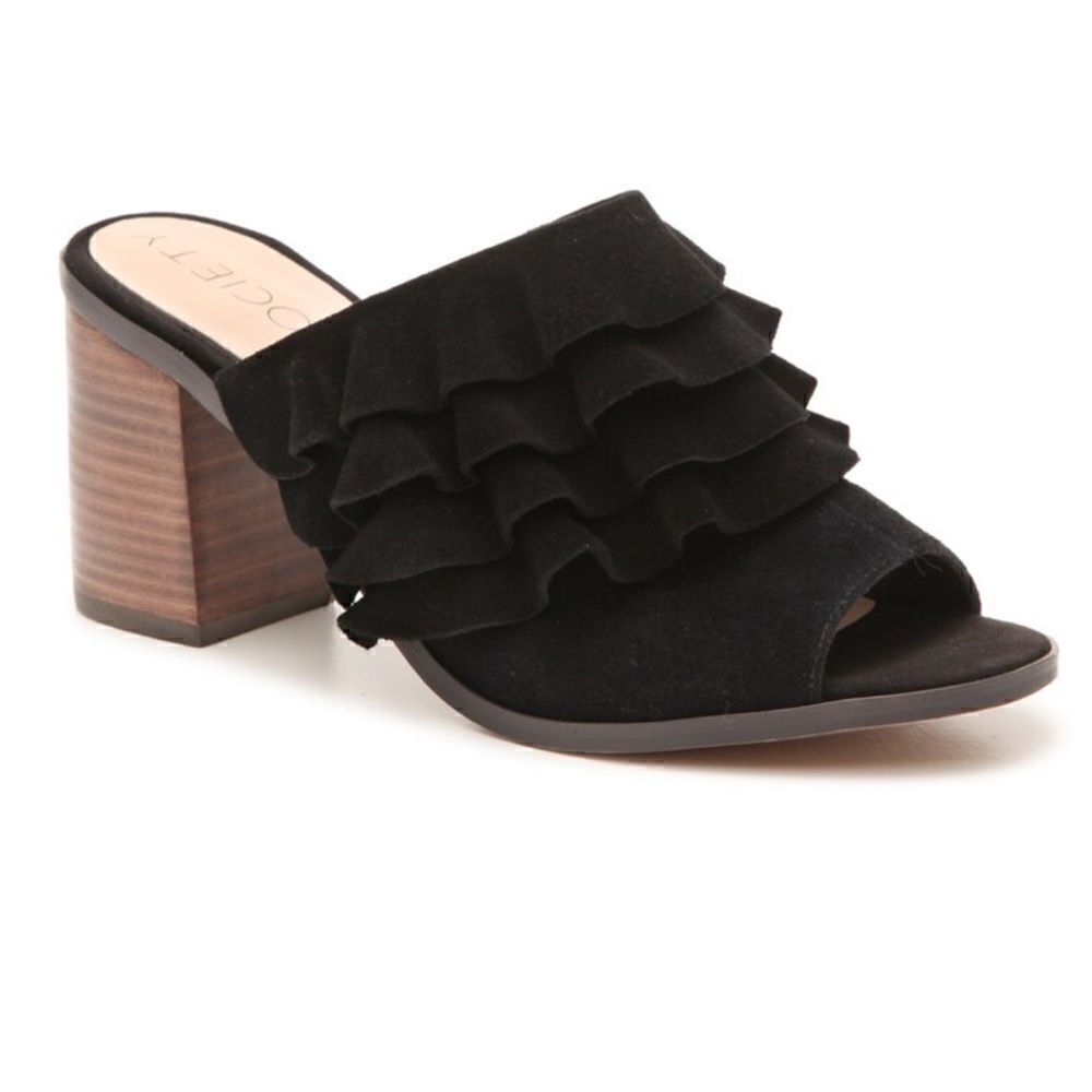SOLE SOCIETY the FRANNIE Sandal Chunky Heel Open Toe Mules in Black Women's 9.5